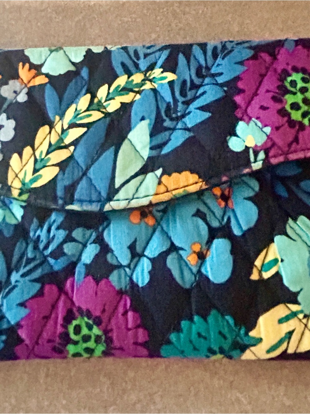 Vera Bradley Floral Quilted Wallet in Black, Teal, Purple, Yellow
